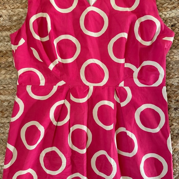 Banana Republic Size 16 Tall Pink & Tan Geometric Circles Silk Blend Dress - Picture 3 of 7